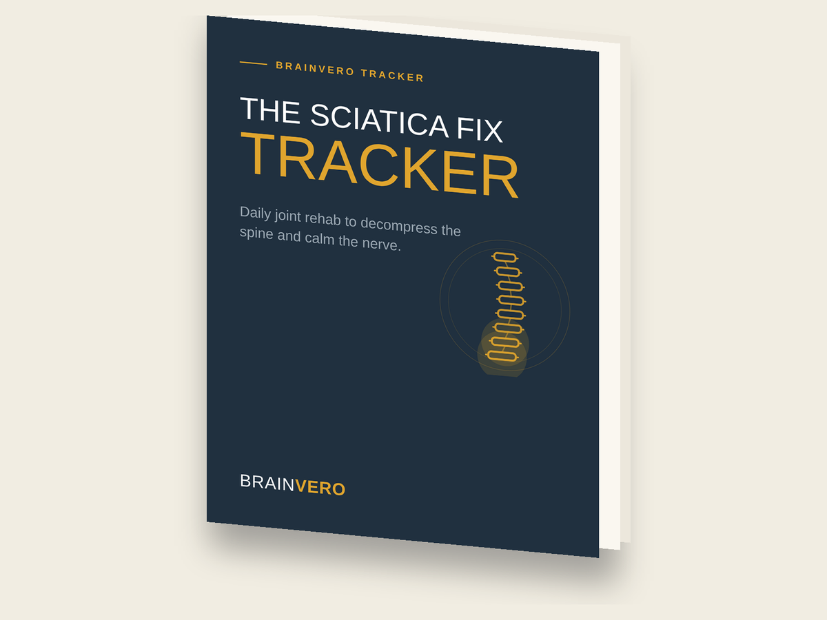 Sciatica Fix Tracker digital workbook cover — BrainVero daily joint rehab system